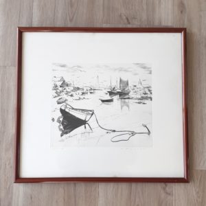 Gravure eau-forte « Port breton », 30x24 cm