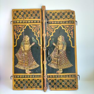 Volets intérieurs en bois peint du Rajahstan (Inde) - H 68cm